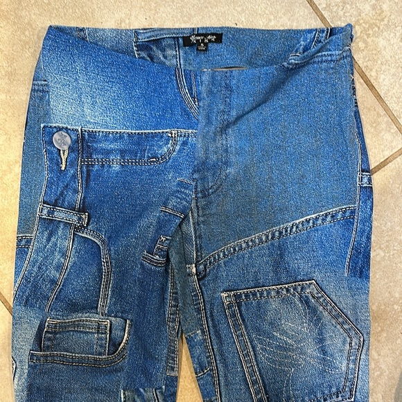 New! Generation Kiss Dolls Kill Harper Faux Denim Flare Leggings Pants S Rave - Picture 3 of 10